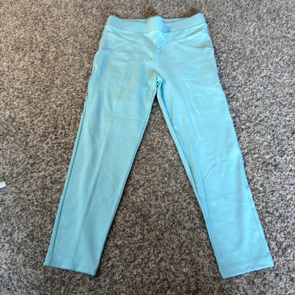 Betabrand Dress Pant Yoga Pants Light Blue Aqua Straight Leg Petite Medium